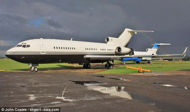 Lolita express: Epstein's Boeing 727 on the ground at Basingstoke Airport in August 2012. He used it to fly Bill Clinton between a string of destinations. Picture from airport-data. com 